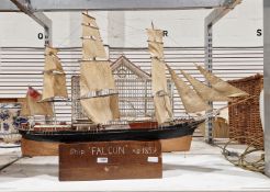 Scratch-built replica model of the rigged sailing ship clipper titled Falcon AD 1859, on stand, 91cm