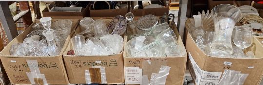 Mixed lot of glassware, including cut glass, pressed glass and etched glass, items include vases,