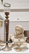 After Antonio Piazza, a resin bust of Pierrette, 53cm high, together with a large silver-plated