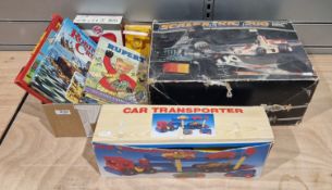 V Four 1970's Rupert Bear Annuals, a boxed Scalextric 200 electric model racing set C559, a wooden
