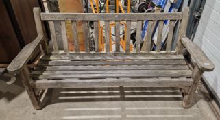 Teak garden bench with slatted back and seat, 84cm high x 163cm long