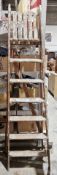 Large mid-century wooden decorators' step ladder, 182cm high