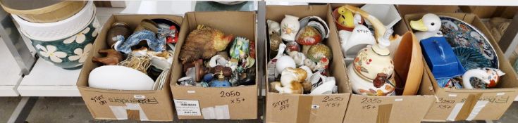 Mixed lot of mainly ceramic items, including studio pottery toadstools, ceramic owls, Caithness