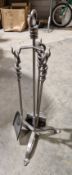 Modern steel hand-forged three-piece companion set on stand, 67cm high