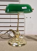 Banker's style desk lamp with green glass swivel shade, 37cm high