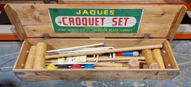 Jaques croquet set contained in a pine box