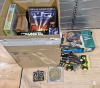 Collection of toys, including a Tyco 6.0V jet turbo FX-4 remote control car, a monogram