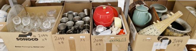 Mixed lot of ceramics, glassware and collectable items, including Aquinas Locke pewter goblets,
