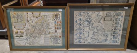 Reproduction map engraving of Gloucester, Divided into Hundreds after Emanuel Bowen, together with a