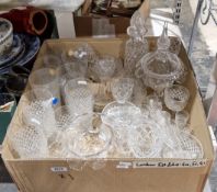 Collection of 20th century cut glassware, comprising: a pair of Regency style sweatmeat jars and
