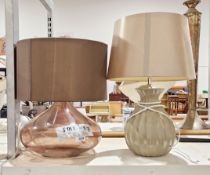 Marks & Spencer globe glass table lamp 2300, together with a Dunelm brown glazed table lamp, both