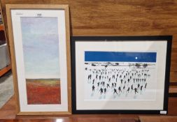 Contemporary gouache of poppies in a landscape with extensive sky view, signed Warrington, 49cm x