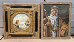 V Maritime oil painting contained in an antique-style cassetta frame, frame measures 48cm x 48cm,