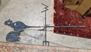 Wrought iron cockerel weathervane, 139cm high x 64cm wide