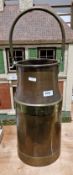 Copper and brass milk churn with swing handle (lacking lid), 40cm high