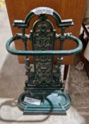 Victorian-style cast iron stickstand with a green finish, 66cm high