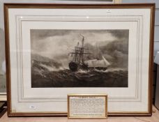 After John Christian Schetky (British 1778-1874), black and white print of a frigat rescuing a