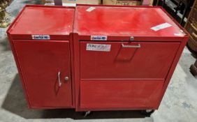 American Pro red metal rolling tool cabinet with folding door, on castors (with key), plus an add-on