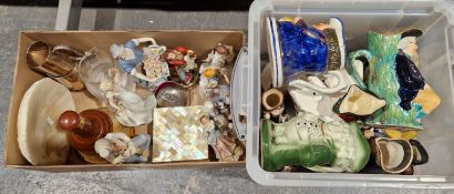 Collection of ceramics and other items, including eight continental style figures, an empty Wade