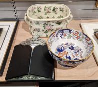 Ironstone footbath decorated with flowers, 47cm wide together with a 19th century Imari coloured