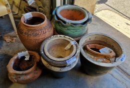 Collection of ten garden planters including glazed and terracotta, tallest 48cm high (10)