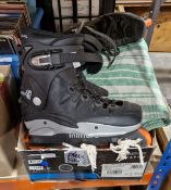 Pair of Inliners ABEC-5 roller skates, together with two pairs of curtains, a Walton green and white