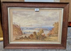 Seven watercolours and prints to include John McKirdy Duncan lakeside landscape, signed lower right,
