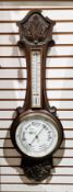Early 20th century oak cased barometer with thermometer, 82cm high