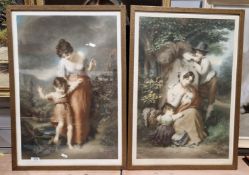 Pair of early 20th century coloured mezzotints by the engraver, Louis Busiere, one titled '