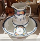 Early 20th century Losolware Lansdowne ceramic wash bowl, jug and soap dish set, decorated with