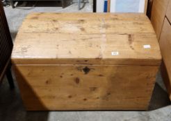 19th century pine dome top blanket box with iron handles, 53cm high x 80cm wide