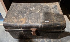 Victorian metal tin trunk, 45cm high x 71cm wide