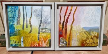 Christine Dack (contemporary) Mixed media on panel Two landscapes entitled 
