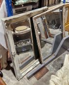 Two rectangular wall mirrors, one with bevelled edge plate and both with a distressed painted