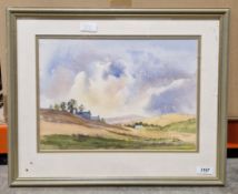Collection of six pictures including a watercolour of country landscape signed Don McKechnie, a