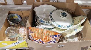 Collection of ceramics and glass including a millifiore paperweight and three other paperweights,