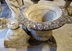 Composite stone garden urn of campana form, 72cm high x 52cm diameter