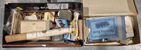 Mixed collectable items including pewter mug and pin dish, postcards, advertising tins, books, a