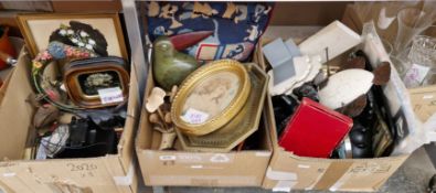 Various mixed collectables including a Barbola-type mirror, a black replica dial telephone, a wooden