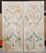 Pair of oil on board depicting floral sprays with stylised dolphins, 72cm x 30cm, together with five