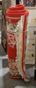 Chinese red ground rug with floral pattern, approx 92cm x 196cm