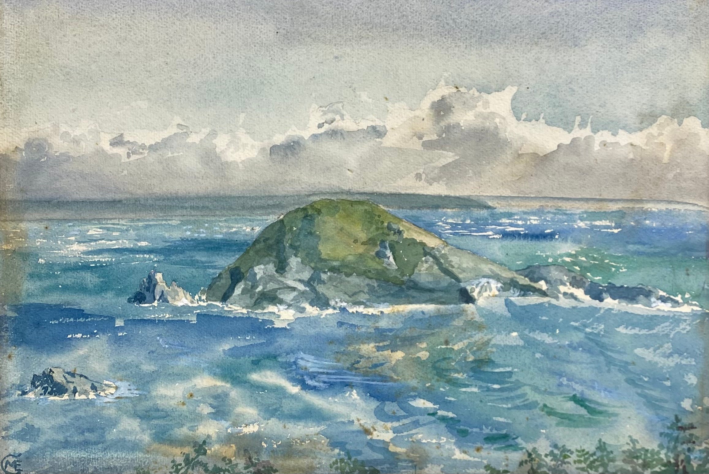 Three 19th century and later watercolour sea and landscapes. All framed and glazed. H.44 W.56cm - Image 2 of 8