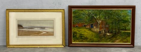 A 19th century signed watercolour of a coastal landscape together with a 20th century oil on board