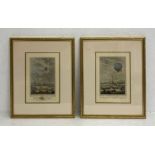 A pair of French 18th century hand coloured engravings depicting early hot air balloon flights by
