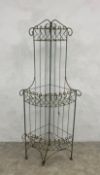 A French 19th century painted wrought iron and wirework garden or conservatory three tiered corner