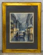 A large contemporary watercolour titled 'Manchester Street Scene' by Paul Coggins, signed with the