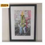 Graham Lewis Heron, mixed media study, Busking on the Southbank, monogrammed with label to the