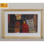 A mid century oil on paper, expressionist figural study, framed and glazed. 45x33cm.