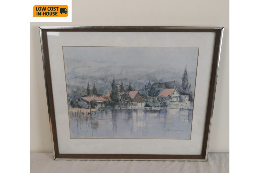 T Gordon Moffat, ink and wash, Lake Annecy, signed and inscribed to the reverse. 53x45cm. - Image 1 of 6
