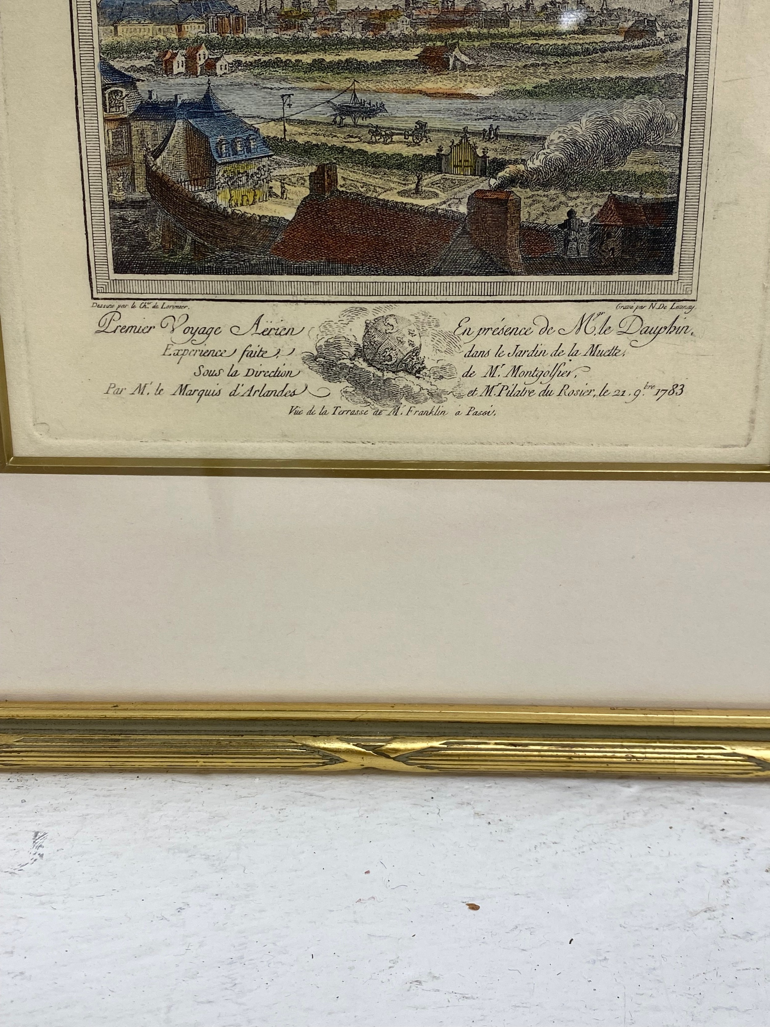 A pair of French 18th century hand coloured engravings depicting early hot air balloon flights by - Image 4 of 6